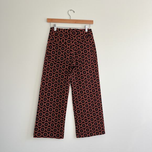 Anthropologie Maeve The Colette Crop Wide Leg Ponte Pants in Black Motif Orange - Picture 4 of 12